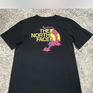 The North Face Black Tee with Yellow and Pink Graphic